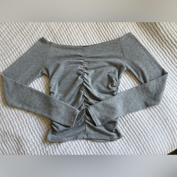 Express Gray Ruched Knit Top - Picture 2 of 6